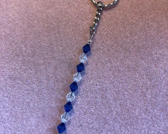 Blue & white cat keyring