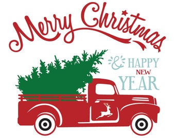 Red truck with Christmas tree SVG file Silhouette Christmas tree SVG for Cricut Red truck Svg Christmas truck with tree DXF Vinyl Clipart