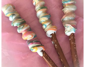 Unicorn/trolls/magical chocolate dipped pretzels