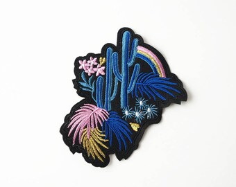 Blue Succulent Plant Embroidered Sew On Clothes Jacket Patch