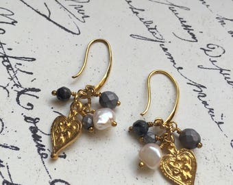 Sophia Earrings - Pyrite and Pearls