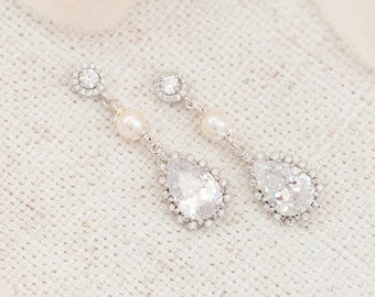 Bridal Earrings, Teardrop CZ Wedding Earrings, Bridal Jewellery, Wedding Jewelry