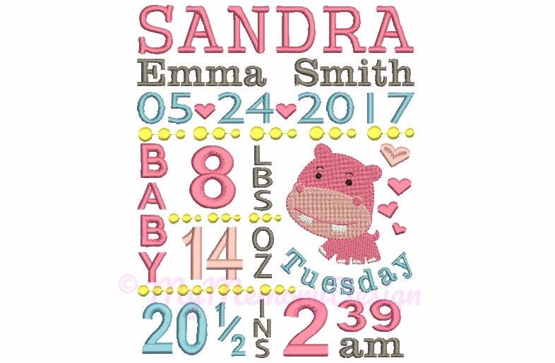 Birth template embroidery Subway Art Design Birth Announcement Mymemorydesign birth embroidery announcement