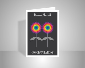 Gay wedding card,lesbian wedding card, gay greeting card, LGBT wedding card, blooming married, gay congratulations card, rainbow flowers