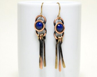 anniversary gifts for women, long copper dangle earrings, rustic earrings, long copper earrings, copper anniversary gift, copper jewelry