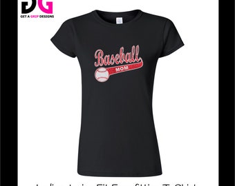 Personalized Baseball Mom Bling T-Shirt - Ladies Junior Fit