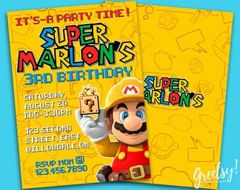 Super Mario Invitation, Super Mario Birthday, Super Mario Party, Super Mario Invites, Super Mario Printable, Super Mario Invite, Super Mario