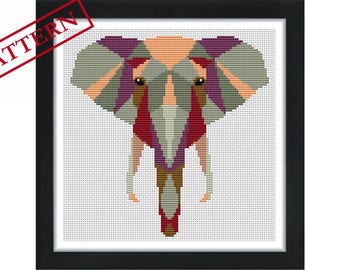 Geometric Elephant - Low Poly Art - Counted Cross Stitch Pattern - Instant Download