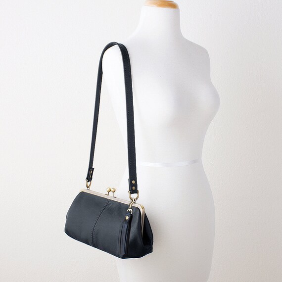 leather kiss lock handbag