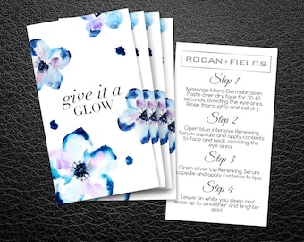 Rodan and Fields Mini Facial Cards | Rodan + Fields Facial Instruction | Give it a Glow | RF Cards | R and F Mini-Facial Card |