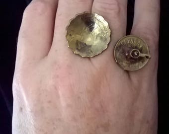 Sculpture ring with coins and antique key