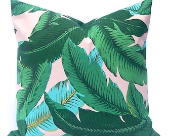 Outdoor Pillow Cover - Tommy Bahama Swaying Palms - Pink Pillow - Banana Leaf Pillow Cover - Pink and Turquoise - Destination Wedding