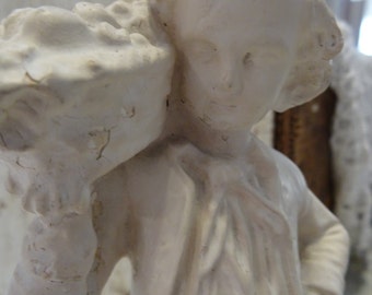 Vintage Shabby Cottage Chic Victorian Boy Statue