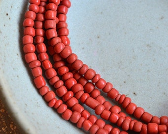Red Seed Glass Beads, Small Red Beads, Matte, Indonesian Glass Beads, Opaque, Tube Spacer Beads, Glass Beads, Strand ,44 Inches, BB15-1023