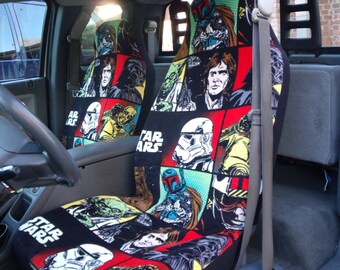 1 Set of Ultra Cuddle-Star War Print Car Seat Covers and Steering Wheel Cover, Custom made.