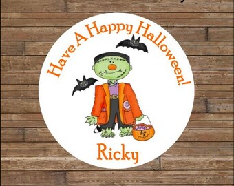 Personalized Halloween Stickers Frankenstein Stickers Frankenstein Favor Tags Halloween Treat Bag Tags
