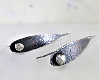Copper Earrings ~ Mixed Metal Earrings ~ Long Dangle Earrings ~ Rustic Earrings ~ Teardrop Earrings ~ Minimalist Earrings ~ Drop Earrings