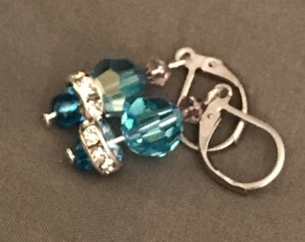 Blue Swarvoski Lever back Earrings