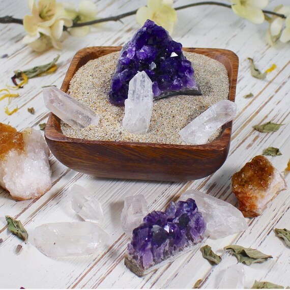 Crystal Zen Garden Wood Bowl Crystal Display Spiritual Healing