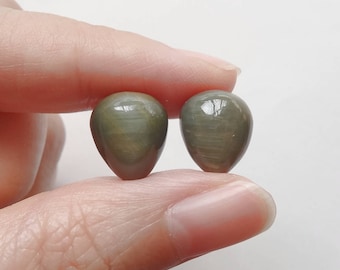 Chrysoberyl Upside down Half Drilled Acorn Drops 10x12 mm One Pair J6834