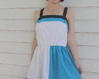White Colorblock Summer Dress Sleeveless Retro Casual Striped 80s 13