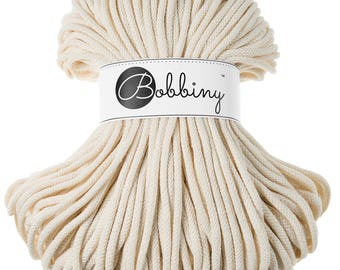 5mm Bobbiny Cotton Cord 108 yards (100 meters) - Natural; macrame cord, chunky yarn, cotton rope