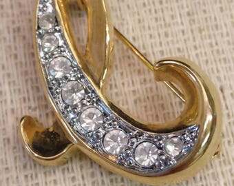 Vintage brooch, gold tone and rhinestones