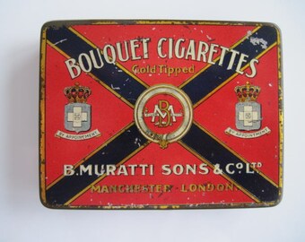 Bouquet Gold Tipped Cigarette tin (20/empty) by B. Muratti Sons & co Ltd c.1928
