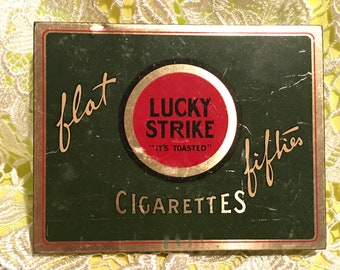 Vintage "Flat Fifties" Lucky Strike cigarette tin, c.1930