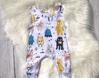 Infant Toddler Cute Monster Romper / Boutique/ 100% organic cotton / Boys Romper / Little Monster / Hipster Boy Clothing / Birthday Outfit