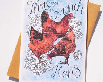 Three French Hens Christmas Card