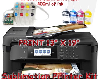 Epson WF-7710 Sublimation Printer Bundle with CISS Kit, Sublimation Ink & Paper