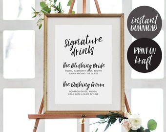 Signature Drink Sign INSTANT DOWNLOAD Editable PDF, Signature Drinks Printable, Wedding Reception Sign, Wedding Bar Sign - Alba