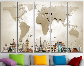 World Map Canvas Print Wall Art Multi Panel World Map Wall Decor World Map Print Old World Map Poster Wall Art Travel Map Canvas Art