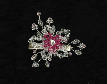Crystal with pink flower hair clip