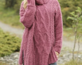 Over-sized turtle-neck with cables in alpaca