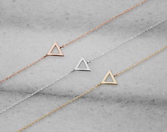 Gold Triangle Bracelet, Delicate Bracelet, 14K Gold Bracelet, White Gold, Gold Triangle, Geometric Bracelet, Triangle Jewelry, Gift For Her