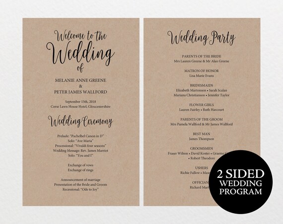 printable wedding program rustic wedding program editable wedding boutique us free program templates