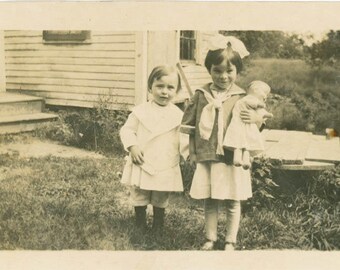 RESEREVED for Sophie vintage photo 1920 Little Boy Little Girl Holds Doll Sailor top
