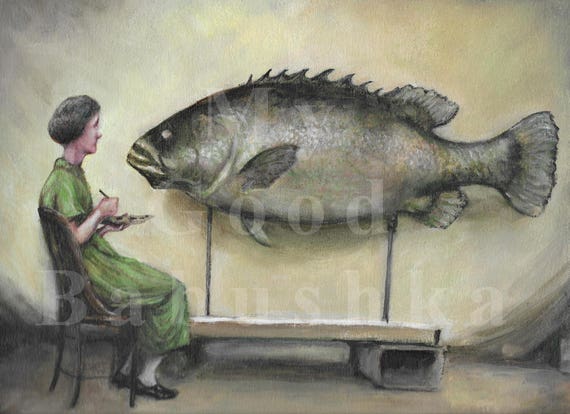 Big Fish Original Painting Woman Artist Portrait Painter