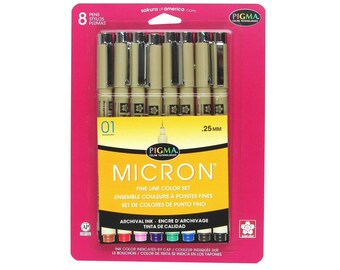 8 Sakura Pigma Micron Pens Set 01, Colors | Sakura Micron Colored Ink Pens | Calligraphy Pen, Drawing, Archival, Technical Pen, Marker Pens