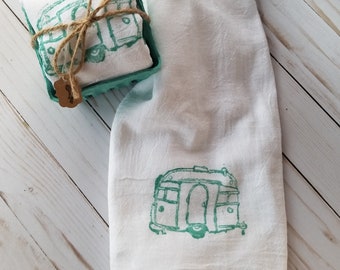 Teal Camper~ Flour Sack ~Kitchen Towel ~ Tea Towel