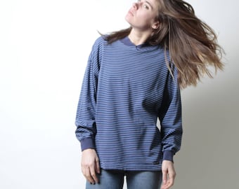 90s simple STRIPED grunge SLOUCHY silver & black shirt style long sleeve shirt
