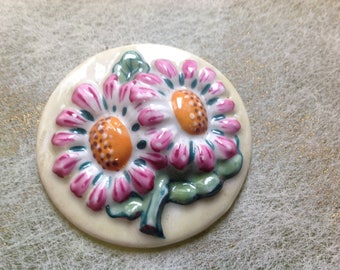 Large vintage cabochon, a relief decoration, porcelain