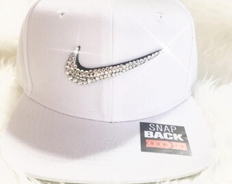 Bling Custom Hat In White Nike Snap Back With Swarovski Crystals