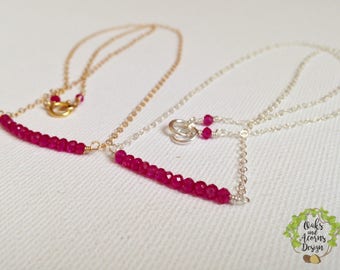 Real ruby necklace - July birthstone necklace - gold silver ruby necklace - 14k gold filled - silver - dainty necklace - beaded bar necklace