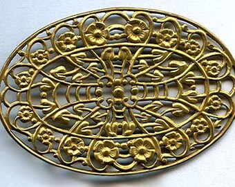 vintage brass filigree oval shaped art nouveau design brass filigree stamping