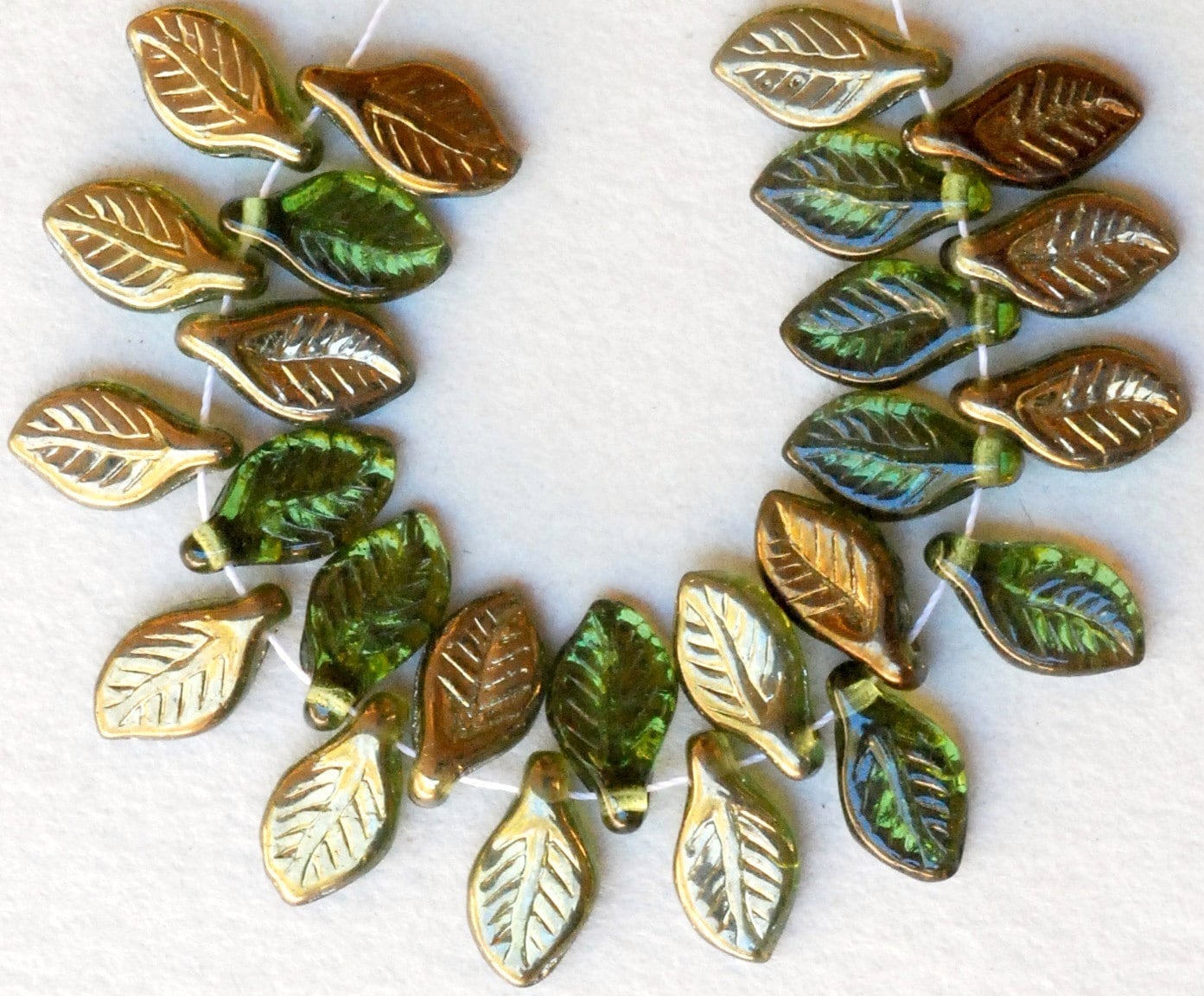 12mm x 6mm Small Leaf Bead Czech Glass Leaf Beads Top Hole