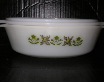 Fire King "Meadow Green" 1.5 Quart Casserole with lid
