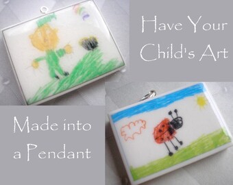 Children's Artwork Pendant Necklace - Your Childs Art on Clay - Polymer Clay Pendant